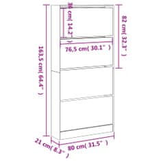 Petromila vidaXL Botník so 4 výklopnými zásuvkami sivý dub sonoma 80x21x163,5 cm