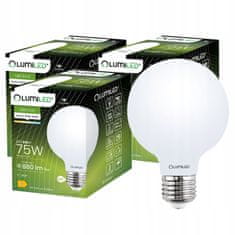 LUMILED 3x LED žiarovka E27 G95 8W = 75W 880lm 4000K Neutrálna biela 360° Filament mliečna bublina