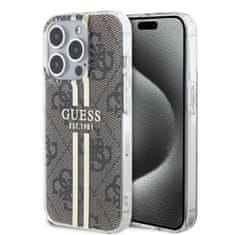 Guess Zadný kryt IML 4G Gold Stripe pre iPhone 15 Pro Brown