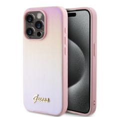 Guess Zadný kryt PU Leather Iridescent Metal Script pre iPhone 15 Pro Pink