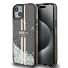 Guess Zadný kryt PC/TPU Liquid Glitter Gold Stripe pre iPhone 15 Plus Black