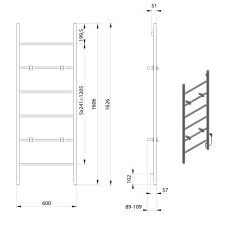 SAPHO BARBO elektrický sušiak uterákov, hranatý, 600x1600 mm, 160 W, čierna mat BB906 - Sapho