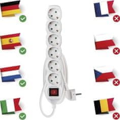 EMOS Prodlužovací kabel 1,5 m / 6 zásuvek / s vypínačem / bílý / PVC / 1,5 mm2