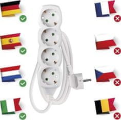 EMOS Prodlužovací kabel 1,5 m / 4 zásuvky / bílý / PVC / 1,5 mm2