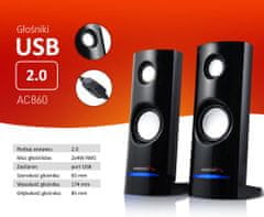 AUDIOCORE Počítačové reproduktory 8W USB Black AC860 43399