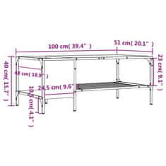 Vidaxl Konferenčný stolík s regálom hnedý dub 100x51x40 cm komp. drevo