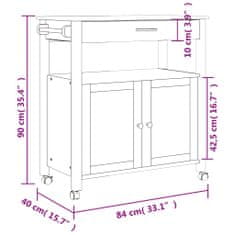 Vidaxl Kuchynský vozík MONZA 84x40x90 cm borovicový masív