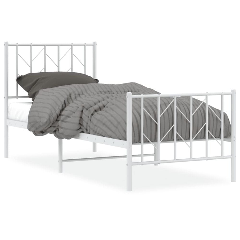 Vidaxl Kovový rám postele s predným a zadným čelom biely 75x190 cm