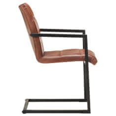 Vidaxl Jedálenské stoličky, perová kostra 2 ks, hnedé, pravá koža