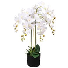 Vidaxl Umelá rastlina, orchidea s kvetináčom 75 cm, biela