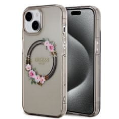 Guess Zadný kryt PC/TPU Flowers Ring Glossy Logo MagSafe pre iPhone 15 Black