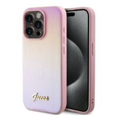 Guess Zadný kryt PU Leather Iridescent Metal Script pre iPhone 15 Pro Max Pink