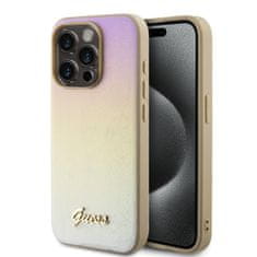 Guess Zadný kryt PU Leather Iridescent Metal Script pre iPhone 15 Pro Max Gold