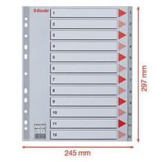 Esselte Farebné registre, šedá, A4 Maxi, plast, 1-12 100125