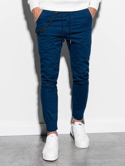 OMBRE Pánske plátenné jogger nohavice Cowal Navy