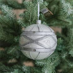 Decor By Glassor Vianočná guľa strieborná zdobená (Veľkosť: 8)