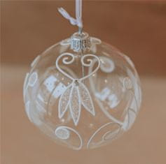 Decor By Glassor Vianočná guľa transparentná s bielym zdobením (Veľkosť: 10)
