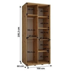 Veneti Šatníková skriňa INDIRA 11 - 100/60 cm, kašmír / strieborná