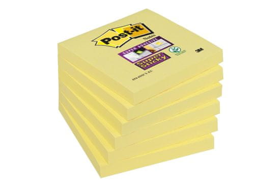 Post-It Poznámkové samolepiace bločky Super Sticky - žlté, 7,6 x 7,6 cm, 6 ks