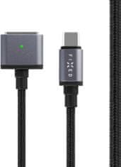 FIXED Nabíjací opletený kábel s konektormi USB-C/MagSafe 3, 2m, 140W, sivý, FIXD-MS3-GR