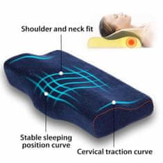 Netscroll Ergonomický anatomický vankúš z pamäťovej peny, 20% viac peny, 50*30cm, snímateľný hypoalergénny pratelný poťah, vynikajúca podpora krku, ramien a chrbta, kvalitný a hlboký spánok, MemoryPillow