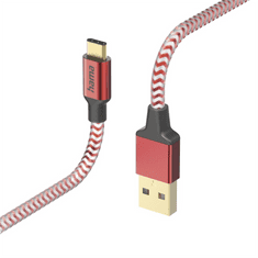 HAMA kábel Reflective USB-C 2.0 typ AC 1,5 m, červený