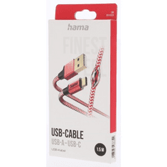 HAMA kábel Reflective USB-C 2.0 typ AC 1,5 m, červený