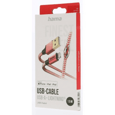 HAMA MFi USB kábel Reflective pre Apple, USB-A Lightning 1,5 m, červený