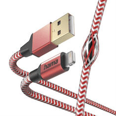 HAMA MFi USB kábel Reflective pre Apple, USB-A Lightning 1,5 m, červený