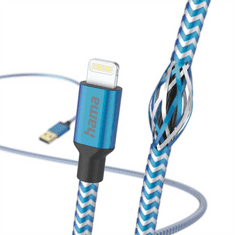 HAMA MFi USB kábel Reflective pre Apple, USB-A Lightning 1,5 m, modrý