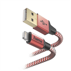 HAMA MFi USB kábel Reflective pre Apple, USB-A Lightning 1,5 m, červený