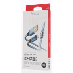 HAMA MFi USB kábel Reflective pre Apple, USB-A Lightning 1,5 m, modrý