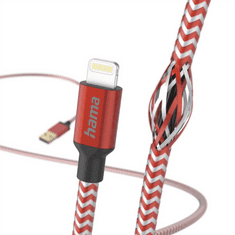 HAMA MFi USB kábel Reflective pre Apple, USB-A Lightning 1,5 m, červený