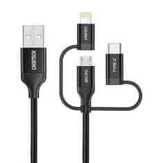 Choetech Nabíjací kábel Choetech IP0030, MFi 3v1, USB-A/Lightning/ Micro USB/USB-C, 5V, 1,2 m (čierny)