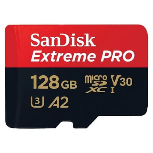 SanDisk Pamäťová karta Extreme PRO microSDXC 128GB 200MB/s / 90MB/s A2 C10 V30 UHS-I U3, adaptér