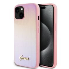 Guess Zadný kryt PU Leather Iridescent Metal Script pre iPhone 15 Pink