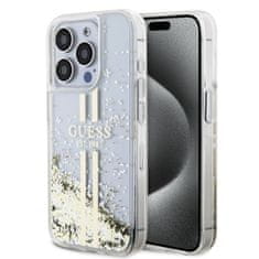 Guess Zadný kryt PC/TPU Liquid Glitter Gold Stripe pre iPhone 15 Pro Transparent