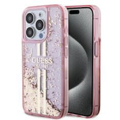 Guess Zadný kryt PC/TPU Liquid Glitter Gold Stripe pre iPhone 15 Pro Pink