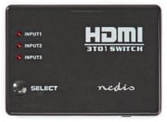 Nedis HDMI prepínač / 3x HDMI vstup / 1x HDMI výstup / 1080p / ABS / antracit / box