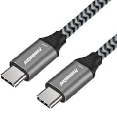 PremiumCord USB-C kábel (USB 3.2 GEN 2x2, 5A, 100W, 20Gbit/s) 0,5m, bavlnený oplet