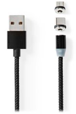Nedis USB 2.0 kábel/ USB-A Zástrčka - USB micro-B zástrčka/USB-C zástrčka/ magnet konektory/ čierny/ blister/ 2 m