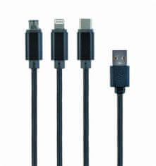 CABLEXPERT GEMBIRD Kábel USB A Male/Micro B + Type-C + Lightning, 1m, opletený, čierny, blister