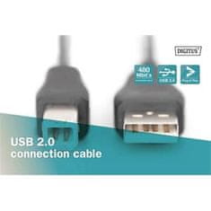 Digitus USB kábel A/samec na B/samec, 2x tienený, čierny, 1,8m