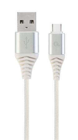 Gembird CABLEXPERT Kábel USB 2.0 AM na Type-C kábel (AM/CM), 2m, opletený, bielo-strieborný, blister, PREMIUM QUALITY