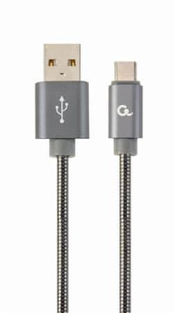 CABLEXPERT GEMBIRD Kábel USB 2.0 AM na Type-C kábel (AM/CM), 2m, metalická špirála, sivý, blister, PREMIUM QUALITY