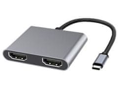 PremiumCord MST adaptér USB-C na 2x HDMI, USB3.0, PD, rozlíšenie 4K a FULL HD 1080p