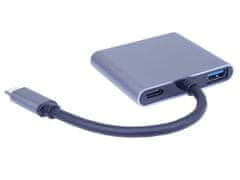 PremiumCord MST adaptér USB-C na 2x HDMI, USB3.0, PD, rozlíšenie 4K a FULL HD 1080p