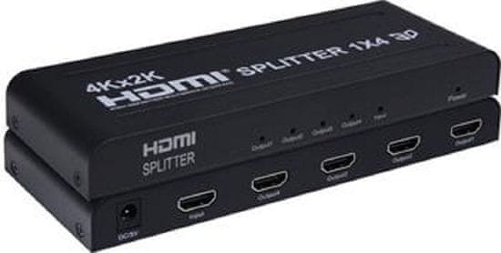 PremiumCord HDMI splitter 1-4 porty, kovové púzdro, 4K, FULL HD, 3D