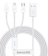 BASEUS CAMLTYS-02 Superior Fast Charging Dátový Kábel 3v1 USB-C, Lightning, MicroUSB 1.5m White