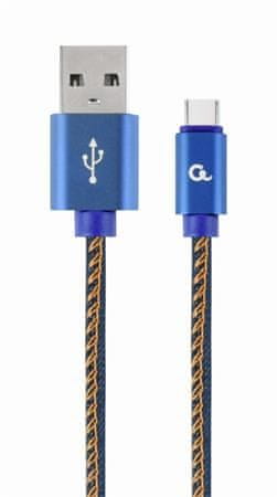 CABLEXPERT GEMBIRD Kábel USB 2.0 AM na Type-C kábel (AM/CM), 1m, opletený, jeans, blister, PREMIUM QUALITY